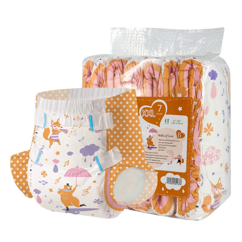 Aimisin Adult Printed DiapersXXLargeFox and Bear 7 Pieces for Men and Women Leak Protection Heavy Absorbency Protection Diapers