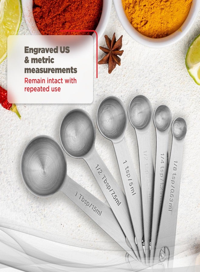 Better Houseware Measuring Spoon Set, 6-Piece Stainless Steel with Engraved US & Metric Measurements, Removable Ring, Dishwasher Safe - Includes 1 Tbsp, ½ Tbsp, 1 Tsp, ½ Tsp, ¼ Tsp, 1/8 Tsp - Image 2