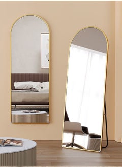 Merry Moments Modern Full Length Mirror Standing Hanging or Leaning Against Wall, Floor Mirror Dressing Mirror Wall-Mounted Mirror Aluminum Alloy Thin Frame Gold 60x165cm Oval Top Rounded Corner  - Image 1