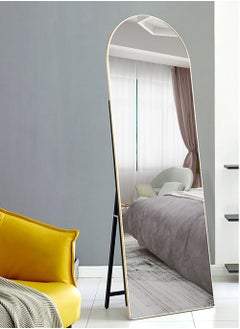 Merry Moments Modern Full Length Mirror Standing Hanging or Leaning Against Wall, Floor Mirror Dressing Mirror Wall-Mounted Mirror Aluminum Alloy Thin Frame Gold 60x165cm Oval Top Rounded Corner  - Image 3