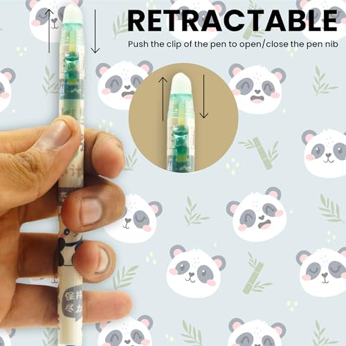 WISHKEY Panda Theme Stylish Retractable Pens for Kids, 0.5mm Erasable Gel Pen Set for Girls & Boys, Smooth Writing Quick Dry Ink Elegant Pen for School Office Supplies, Blue Ink, 8+Years (Set of 12) - Image 5