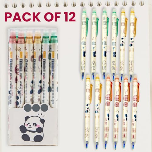 WISHKEY Panda Theme Stylish Retractable Pens for Kids, 0.5mm Erasable Gel Pen Set for Girls & Boys, Smooth Writing Quick Dry Ink Elegant Pen for School Office Supplies, Blue Ink, 8+Years (Set of 12) - Image 4
