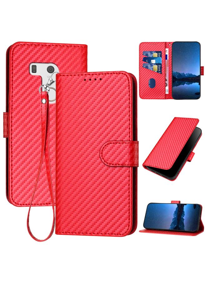 زبون جراب لهاتف Fujitsu Arrows F-01L F-42A YX0070 مصنوع من ألياف الكربون ومشبك من الجلد مع حبل تعليق - Image 1