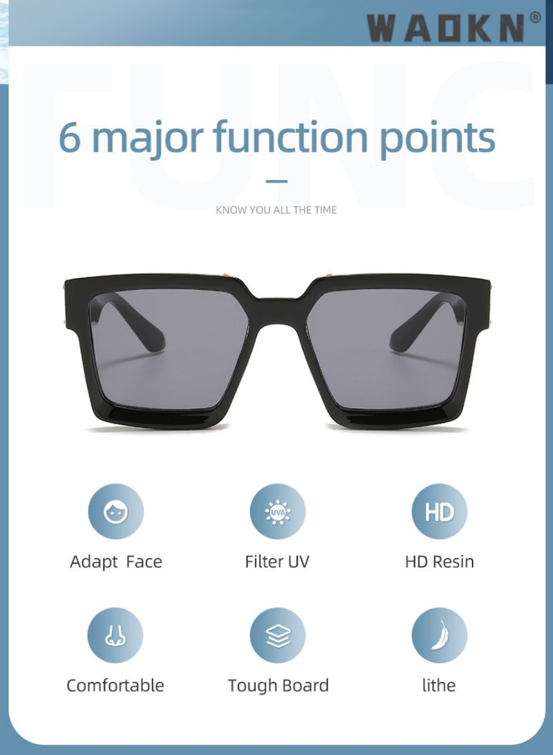 Square Polarized Sunglasses for Women Men,UV400 Protection Sun Glasses,Protection Retro Vintage Shades Large Plastic Frame Sunnies ,Sun Protection Sunglasses Suitable for Summer Outdoor Beach Travel