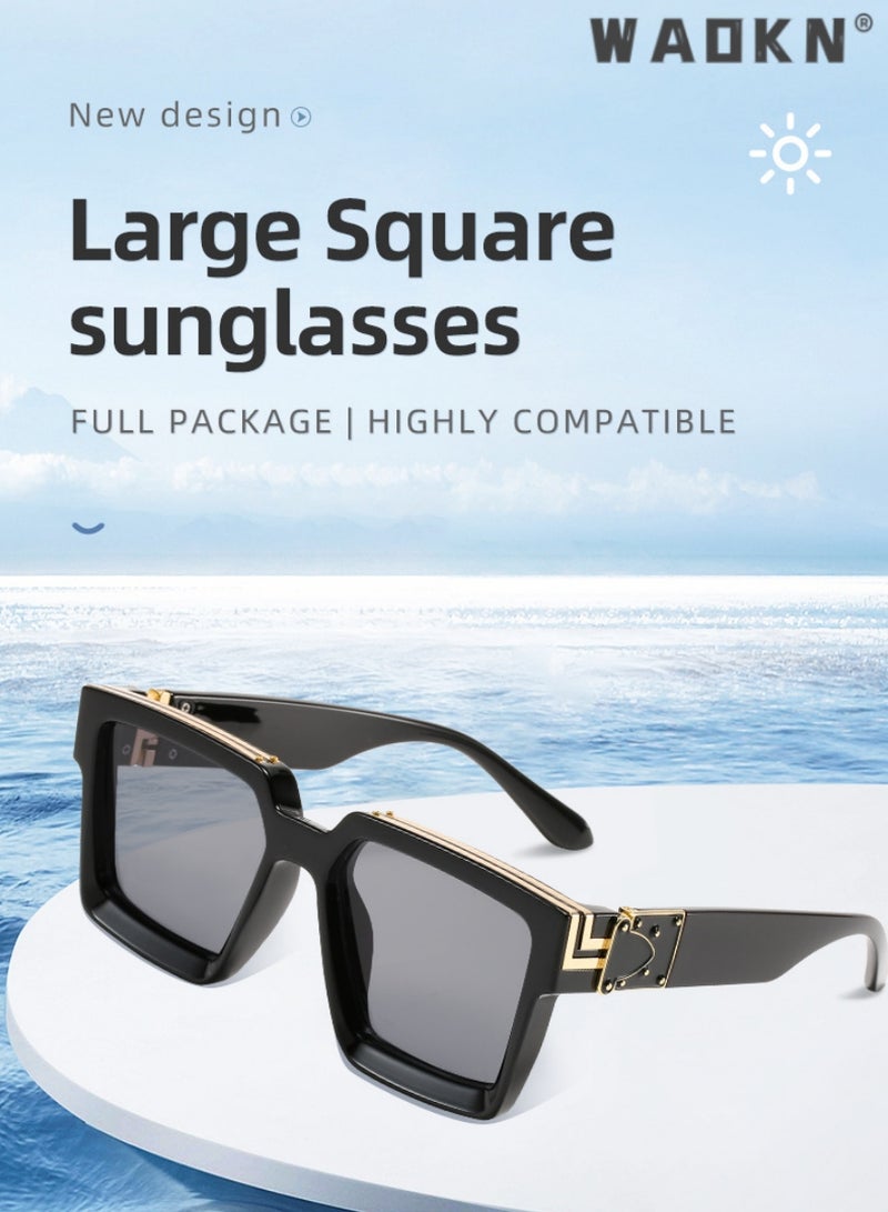 Square Polarized Sunglasses for Women Men,UV400 Protection Sun Glasses,Protection Retro Vintage Shades Large Plastic Frame Sunnies ,Sun Protection Sunglasses Suitable for Summer Outdoor Beach Travel