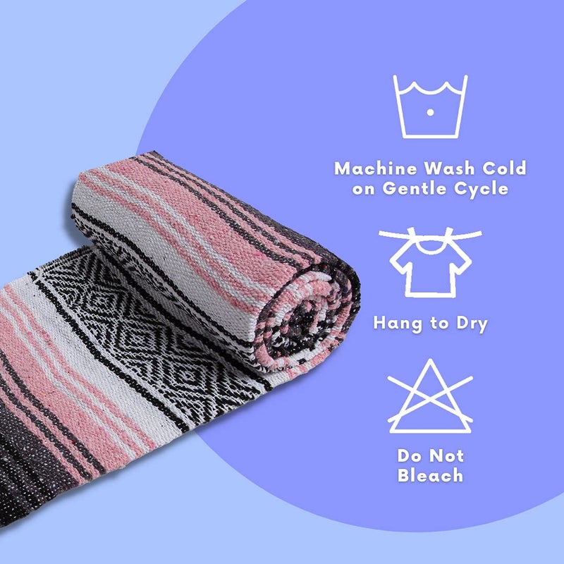 El Paso Designs Mexican Yoga Blanket â€“ Colorful Falsa Serape Throw for Yoga, Beach, Picnic, Saddle, or Home DÃ©cor â€“ Soft Woven Boho Blanket (Pink and Gray) - Image 3