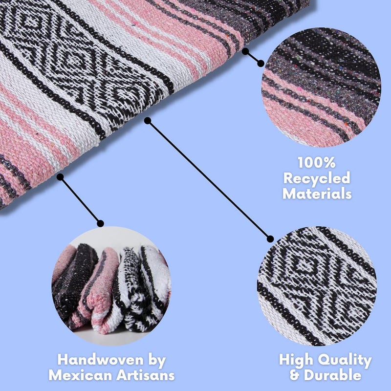 El Paso Designs Mexican Yoga Blanket â€“ Colorful Falsa Serape Throw for Yoga, Beach, Picnic, Saddle, or Home DÃ©cor â€“ Soft Woven Boho Blanket (Pink and Gray) - Image 2