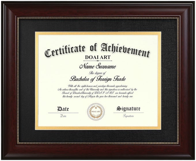 85 X 11 DIPLOMA FRAME CLASSIC MAHOGANY DISPLAY 85X11INCH WITH BLACK OVER GOLD MAT OR 11X14 DOCUMENT CERTIFICATE WITHOUT MAT GOLD BEADS HANGING HARDWARE INCLUDED TABLETOP