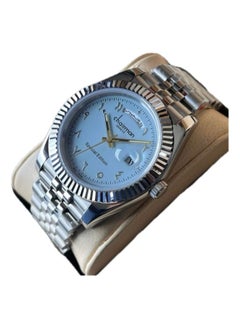 Chairman GENEVE Men's Silver Stainless Steel Wrist Watch, Day/Date with Light Blue Dial and Arabic Numbers 