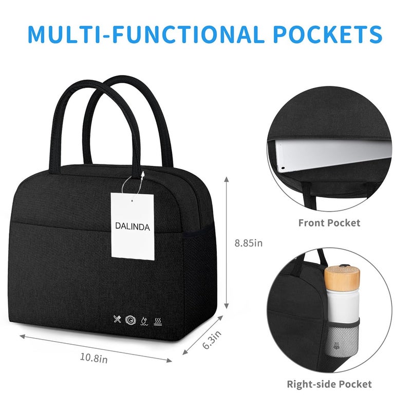 DALINDA Lunch Bag Lunch Box for Women Men Reusable Insulated Lunch Bags,Water-Resistant Cute Cooler Lunch Tote Bag, Large Capacity for Work Travel Picnic,Black - Image 5