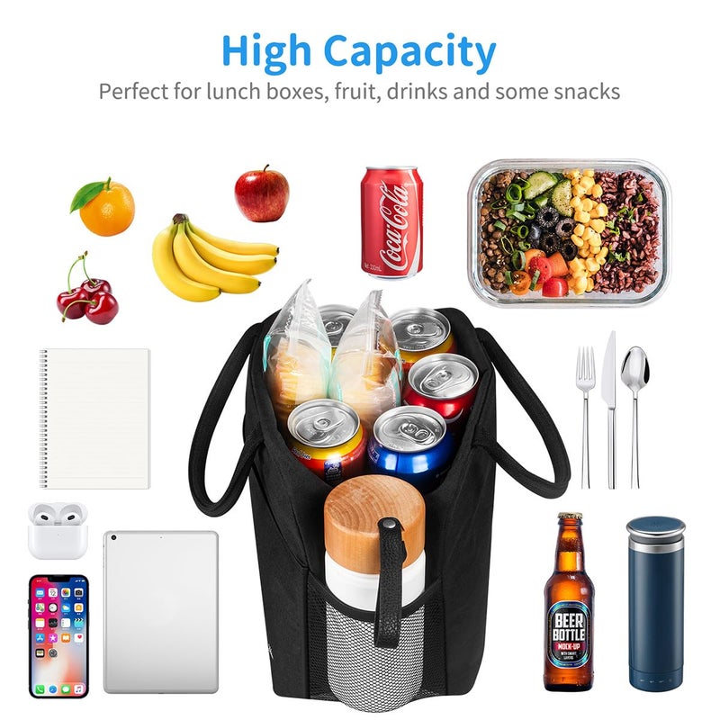 DALINDA Lunch Bag Lunch Box for Women Men Reusable Insulated Lunch Bags,Water-Resistant Cute Cooler Lunch Tote Bag, Large Capacity for Work Travel Picnic,Black - Image 3