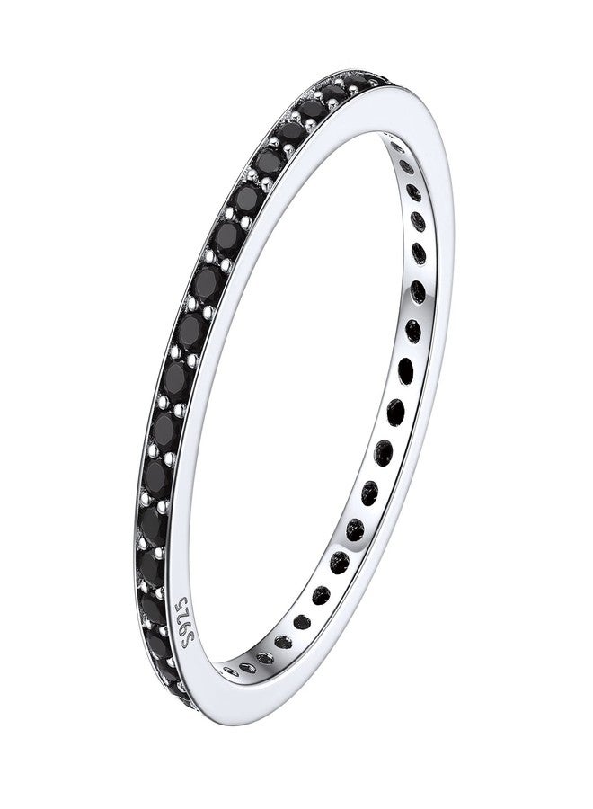 ChicSilver 2MM Women Sterling Silver Engagement Ring Black CZ Cubic Zirconia Eternity Wedding Band Size 8 - Image 1