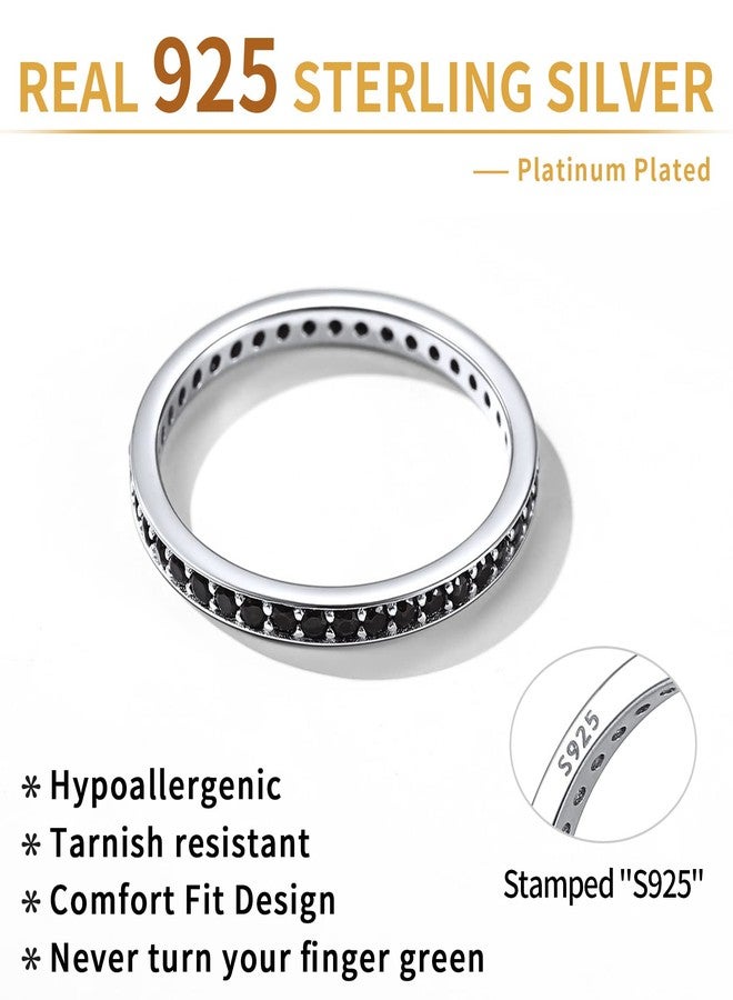 ChicSilver 2MM Women Sterling Silver Engagement Ring Black CZ Cubic Zirconia Eternity Wedding Band Size 8 - Image 4