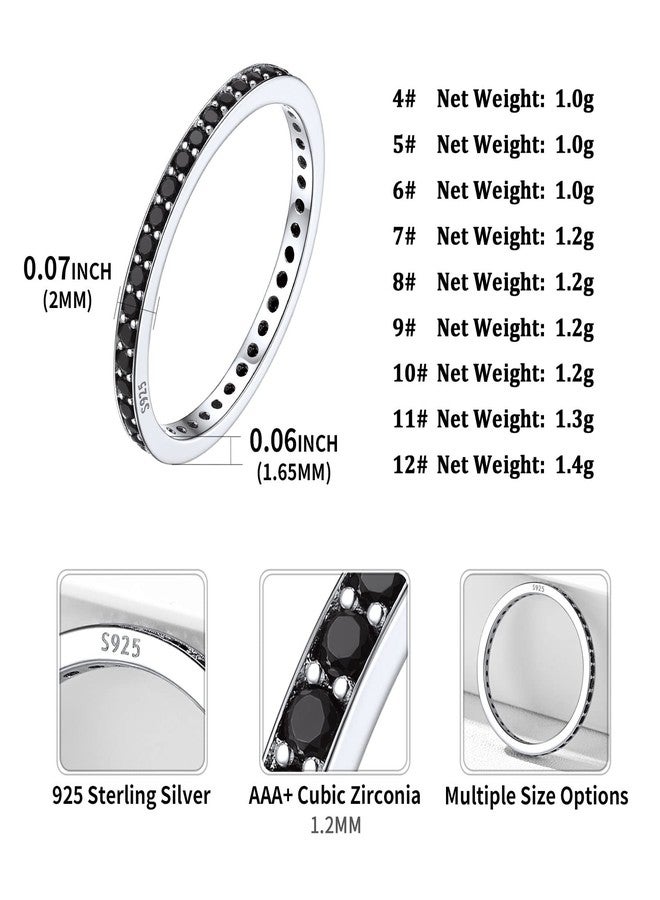 ChicSilver 2MM Women Sterling Silver Engagement Ring Black CZ Cubic Zirconia Eternity Wedding Band Size 8 - Image 5
