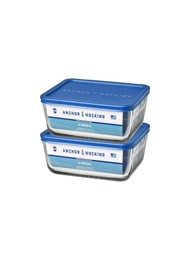 أنكور هوكينغ حاويات تخزين زجاجية من أنكور هوكينج سعة 11 كوبًا مع أغطية، طقم من حاويتين زجاجيتين لتخزين الطعام مع أغطية محكمة الإغلاق للتوت الأزرق - Image 1