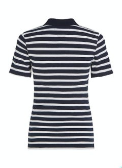 TOMMY HILFIGER Women's 1985 Collection Stripe Slim Polo -  Stretch organic cotton pique, Off White/ Navy  - Image 4