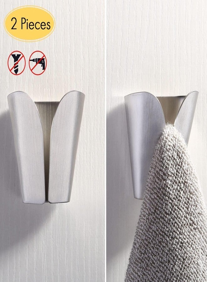Beufee 2PCS Kitchens Towel Hooks, Adhesive Dish Towel Holder V Type Dish Towel Hanger Stainless Steel Towel Holder Wall Mounted Hanging Hook for Bathroom Over The Door Hook, Brushed Finish - Image 3