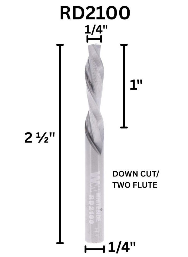 Whiteside Router Bits RD2100 Standard Spiral Bit with Down Cut Solid Carbide 1/4-Inch Cutting Diameter and 1-Inch Cutting Length - Image 2