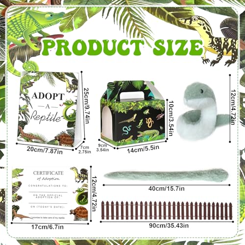 Gaiaring 38 Pcs Adopt a Pet Reptile Party Favors Include 12 Safari Reptile Plush 12 Foldable Boxes 12 Cards 1 Sign 1 Fence for Adopt an Animal Party Favors Amphibian Supplies Kit - Image 5