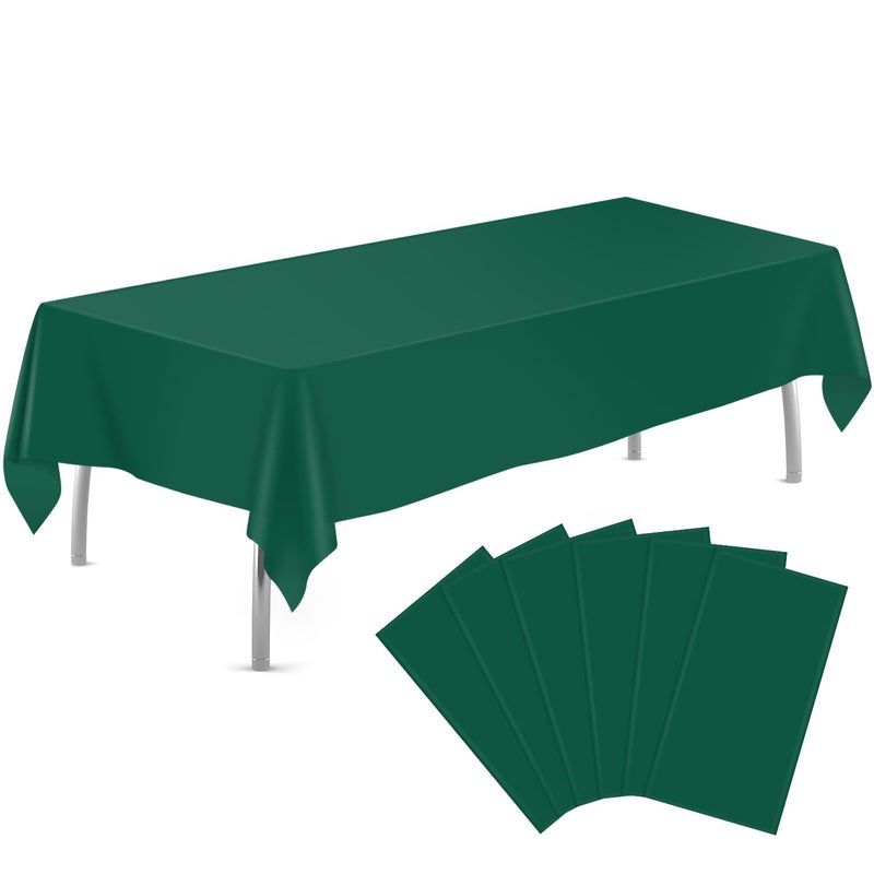 tujol Dark Green 6 Pack Plastic Table Cloth 54 x 108 Disposable Tablecloths Rectangle Table Cover Plastic Tablecloths for Parties
