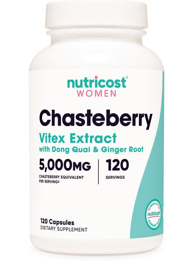 Nutricost Chasteberry Supplement for Women 120 Capsules, 5000mg Equivalent Per Serving (from 500mg of 10:1 Extract), with Dong Quai & Ginger Root Extract, Vegetarian, Gluten Free & Non-GMO - Image 1