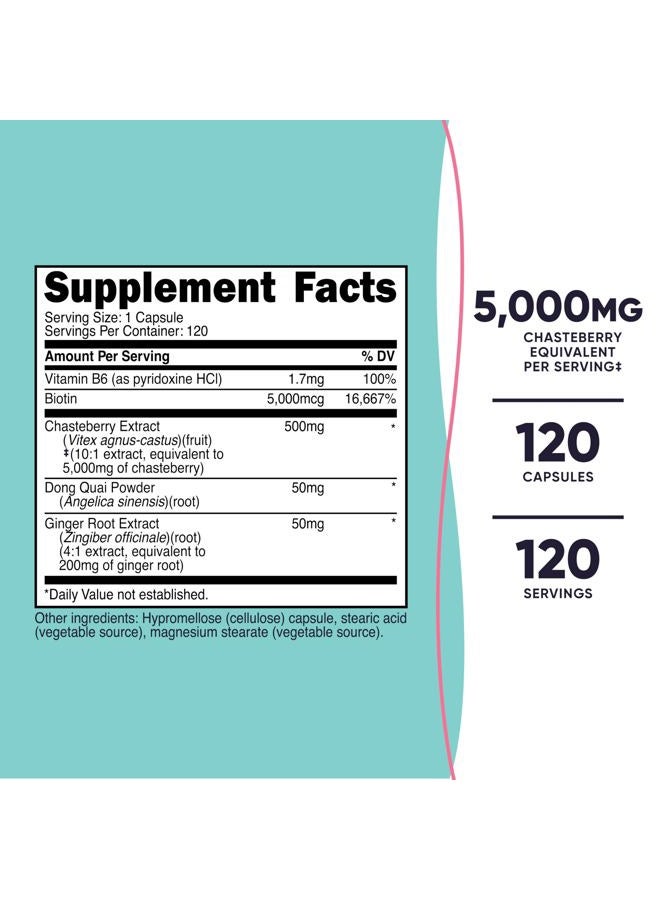 Nutricost Chasteberry Supplement for Women 120 Capsules, 5000mg Equivalent Per Serving (from 500mg of 10:1 Extract), with Dong Quai & Ginger Root Extract, Vegetarian, Gluten Free & Non-GMO - Image 2