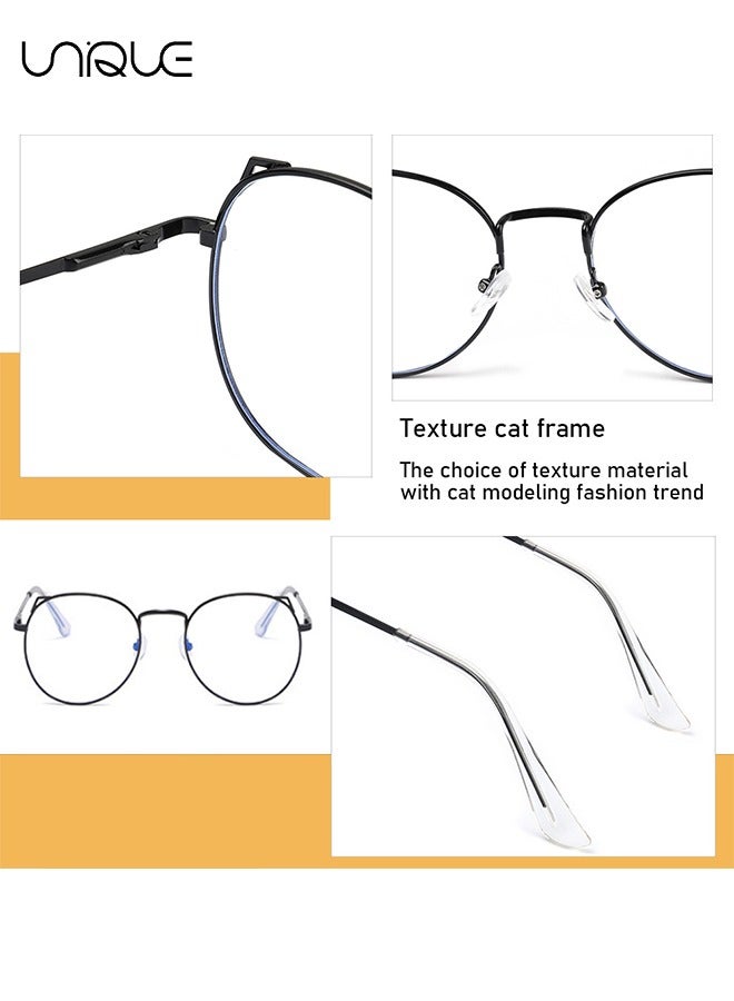 يونيك نظارات - نظارات أذن القطط الرجعية - نظارات حجب الضوء الأزرق - نظارات غير قصر النظر - نظارات للجنسين - قراءة الدماغ / الألعاب / التلفزيون / نظارات الهاتف المحمول - مضاد لإجهاد العين - أسود - Image 4