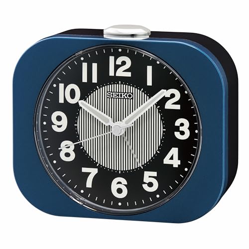SEIKO QHE206LLH Non Ticking Bedroom Alarm Clock Metallic Blue 39 x 44 Inches - Image 1