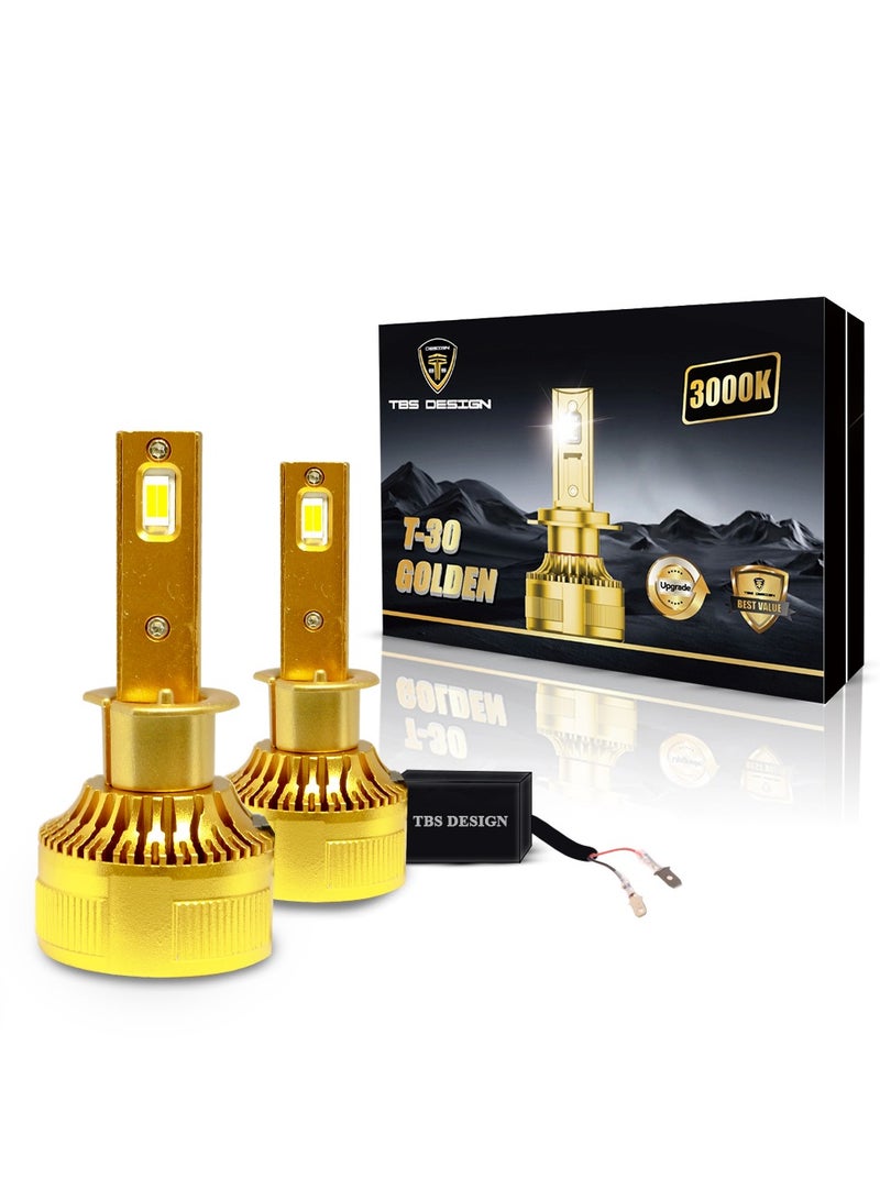 TBS DESIGN TBS DESIGN T30 Golden LED Headlights 80W Per Bulb with 8000LM 4300K Natural Yellow Color Long-Lasting LED Upgrade Waterproof, Easy Fit Superior Brightness and Safe Night Driving - Image 1