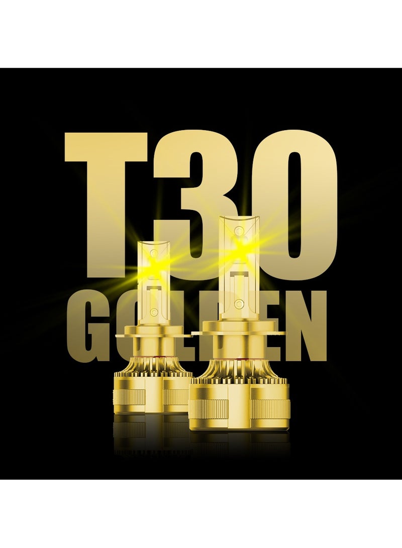 TBS DESIGN TBS DESIGN T30 Golden LED Headlights 80W Per Bulb with 8000LM 4300K Natural Yellow Color Long-Lasting LED Upgrade Waterproof, Easy Fit Superior Brightness and Safe Night Driving - Image 5