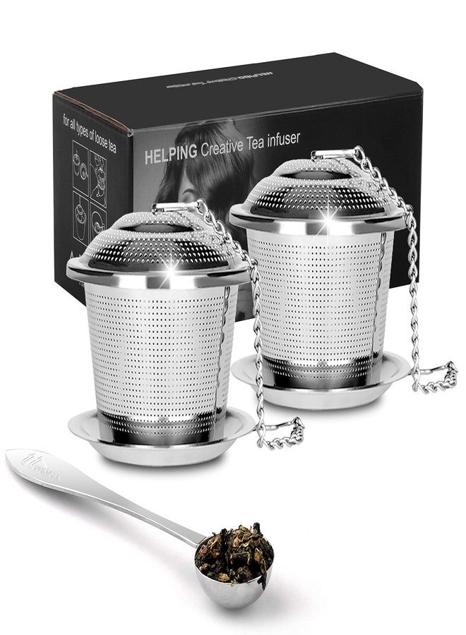 Numola Tea Infuser for Loose Tea, Loose Leaf Tea Infusers Set, Fine Mesh Tea Steeper with Spoon and Drip Trays, Tea Diffusers with Extented Chain Hook for Tea Lovers - Image 1