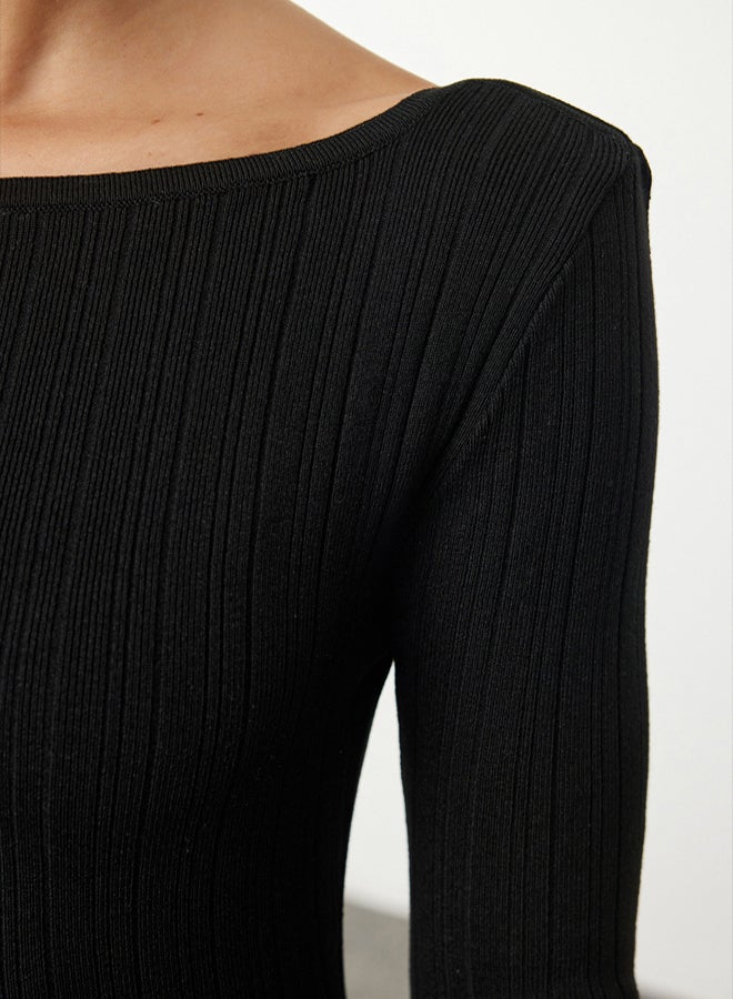 trendyol Black Mercerized Look Maxi Knitwear Premium Yarn/Special Yarn Dress - Image 4