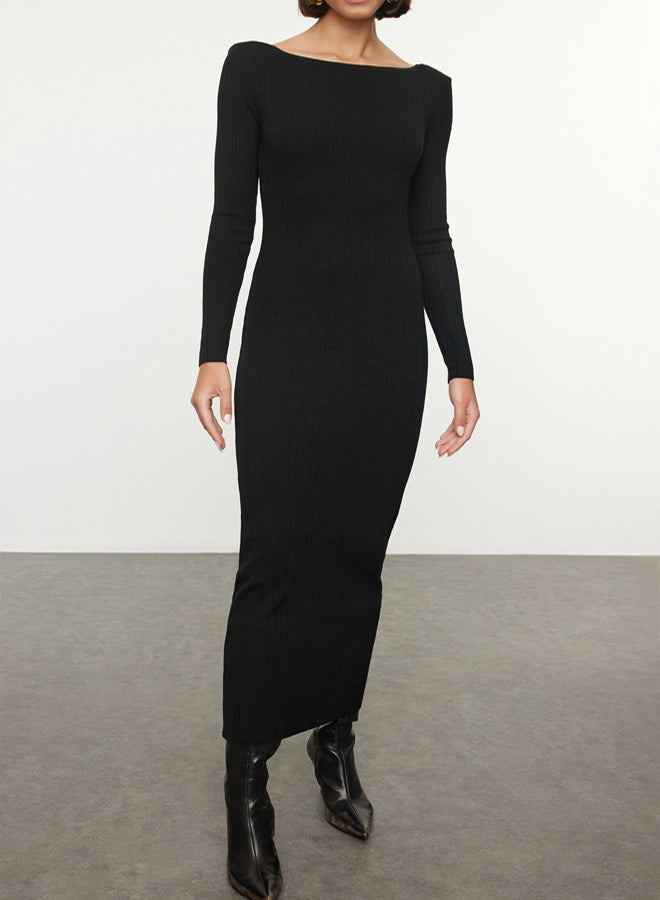 trendyol Black Mercerized Look Maxi Knitwear Premium Yarn/Special Yarn Dress - Image 3