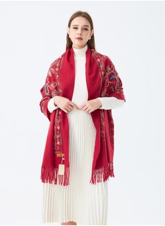 Sky cashmere Embroidered Shawl with Fringe  - Image 1