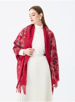 Sky cashmere Embroidered Shawl with Fringe  - Image 2