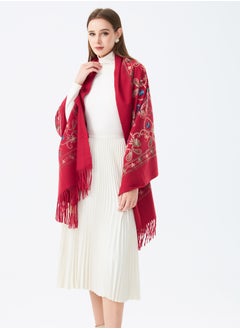 Sky cashmere Embroidered Shawl with Fringe  - Image 3