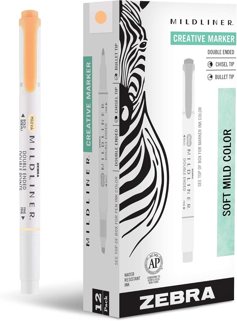 Zebra Pen Mildliner Double Ended Highlighter, Broad and Fine Tips, Orange, 12-Count - Image 1