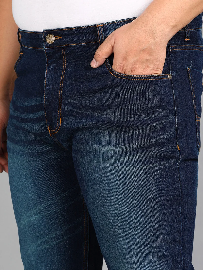 Urbano Fashion  Urbano Plus Men's Blue Regular Fit Washed Jeans Stretchable  | Best Price UAE