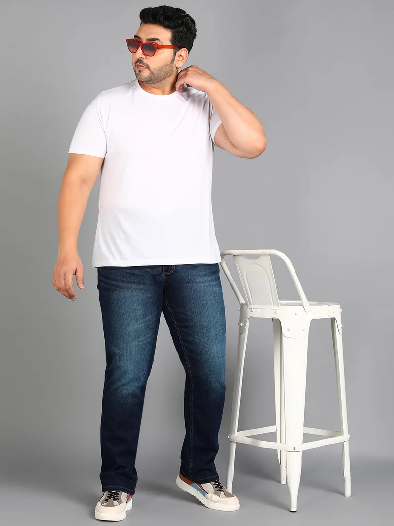 Urbano Fashion  Urbano Plus Men's Blue Regular Fit Washed Jeans Stretchable  | Best Price UAE