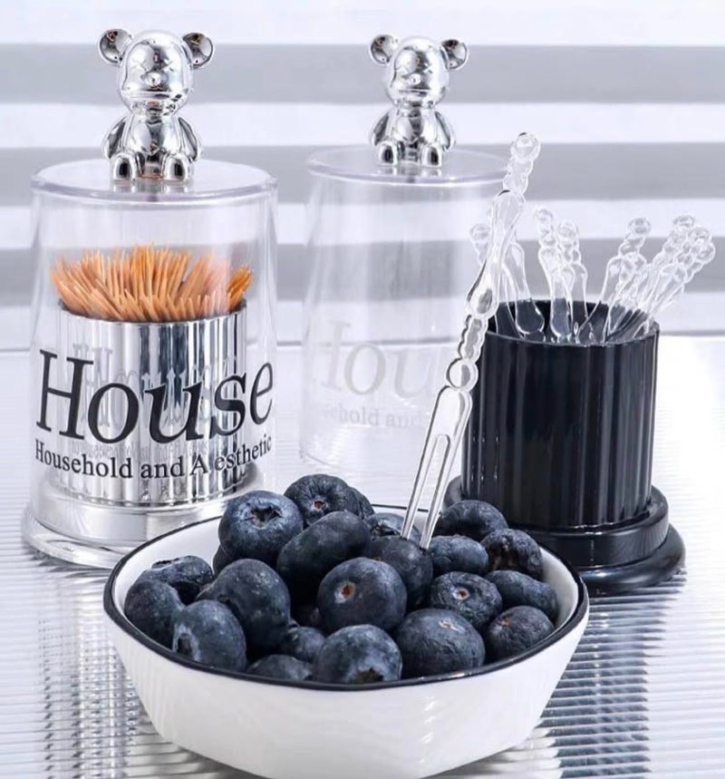 Glass Storage Container with Silver Bear Lid, Kitchen and Bathroom Organizer Canister, 14cm x 7cm, House - Image 1