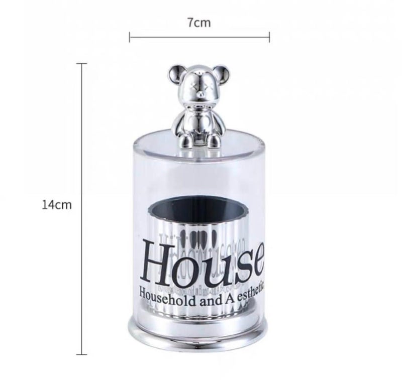 Glass Storage Container with Silver Bear Lid, Kitchen and Bathroom Organizer Canister, 14cm x 7cm, House - Image 2