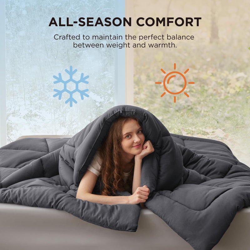Bedsure Comforter Duvet Insert - Quilted Comforters King Size, All Season Duvet, GentleSoft Down Alternative Bedding, with 8 Tabs, Gifts for Women/Men, Grey, King 90 x 102 Inches - Image 4