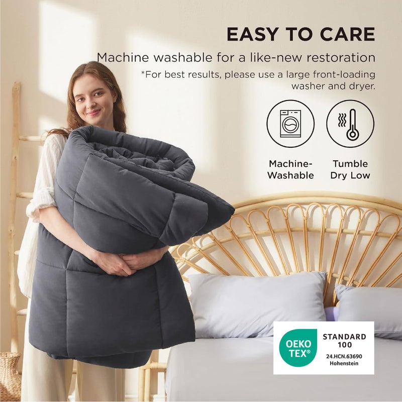 Bedsure Comforter Duvet Insert - Quilted Comforters King Size, All Season Duvet, GentleSoft Down Alternative Bedding, with 8 Tabs, Gifts for Women/Men, Grey, King 90 x 102 Inches - Image 5
