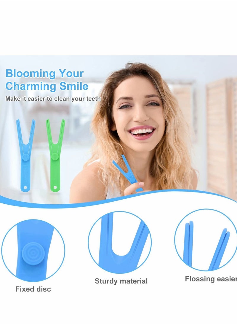 NIBEMINENT - Dental Floss Holder, 10 Pcs Reusable Flosser Holder Handle Durable Adults and Kids Tools for Oral Clearing (Blue, Green) - Image 1