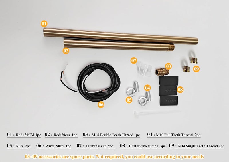 KCO Lighting M14 Threaded Extension Rod 7.89“ and 11.8" Brass Gold Extension Rods Lighting Fixture Downrods Stems Chandelier Extension Rods - Image 4