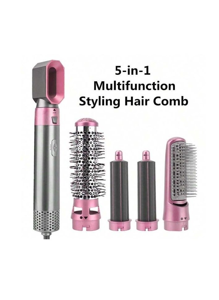 5 in 1 Hot Air Styler Hair Dryer Comb Multi-function Styling Tool for Straightening Curler Curl Drying Combing Scalp Massage Styling Light Pink - Image 2
