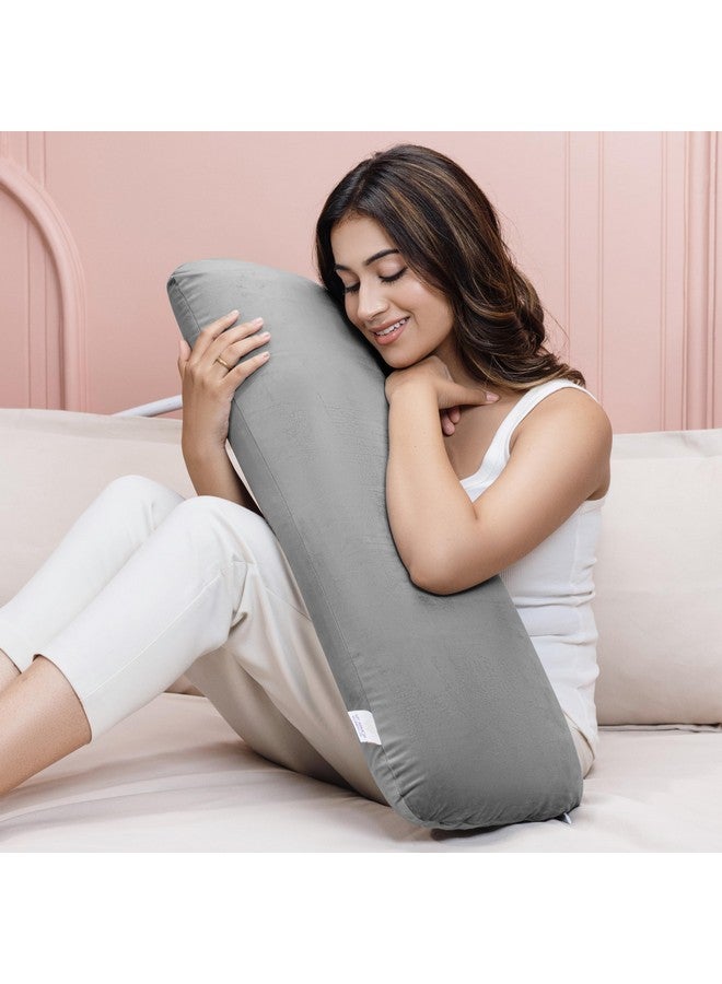 MY ARMOR Memory Foam Half Body Side Pillow for Pregnancy & Hugging, Long Cuddle Pillow Suitable for Side Sleepers & Back Support - Velvet Cover - 30x10x5 Inches, Grey - Image 1