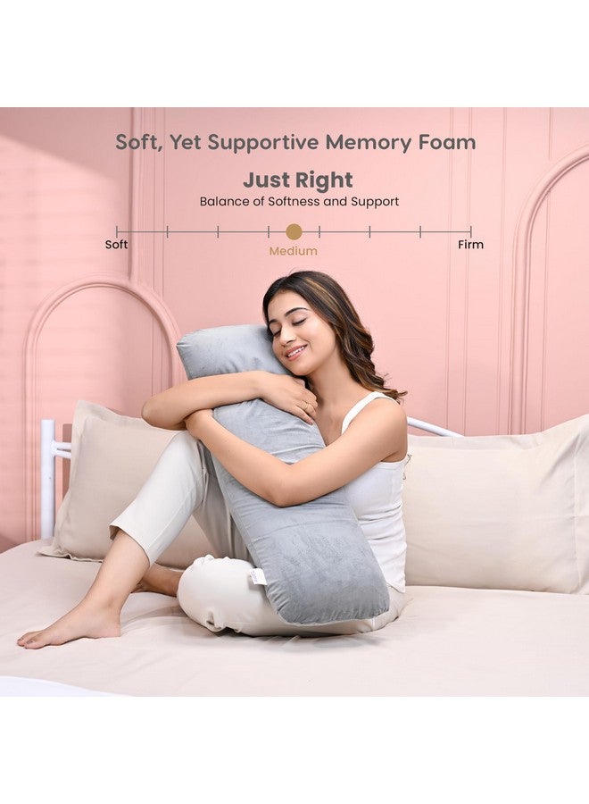 MY ARMOR Memory Foam Half Body Side Pillow for Pregnancy & Hugging, Long Cuddle Pillow Suitable for Side Sleepers & Back Support - Velvet Cover - 30x10x5 Inches, Grey - Image 5
