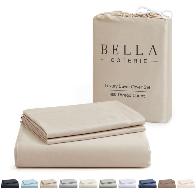 BELLA COTERIE LUXURY BAMBOO VISCOSE KING SIZE DUVET COVER SET 100 ORGANICALLY GROWN CORNER TIES ULTRA SOFT COOLING TWO PILLOW SHAMS 106 X 94 NO INSERT DUNE