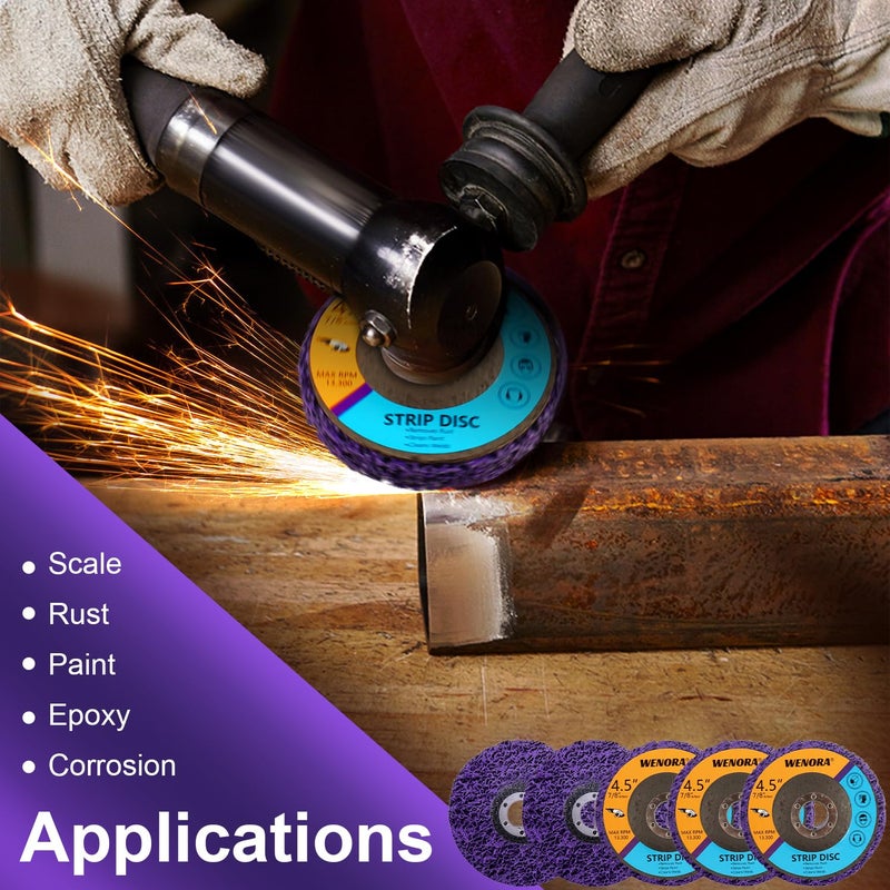 WENORA 10 Pack Strip Discs Stripping Wheel for Angle Grinder, 4-1/2" x 7/8" Rust Remover Discs, Clean and Remove Paint Coating Rust Welds Oxidation(Purple) - Image 4